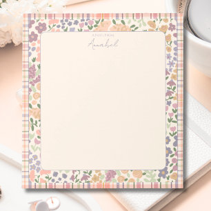 Bloc-notes fleuri à carreaux pastel avec personnal