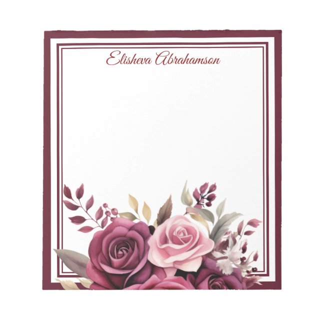 Bloc-notes Fleurs Boho Roses Violettes (Devant)