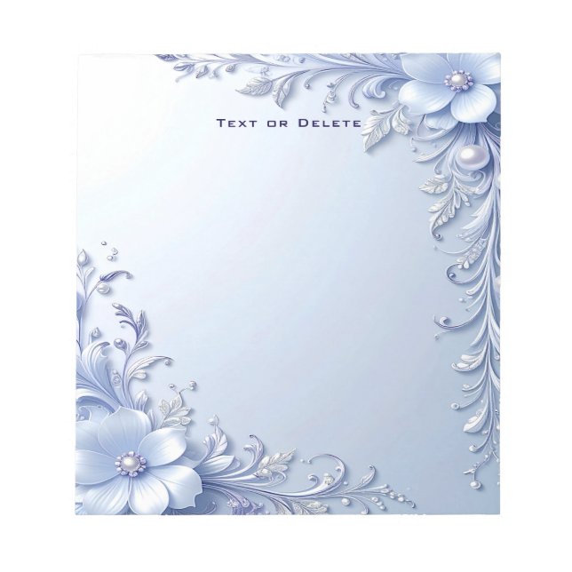 Bloc-notes Fleurs Ornées Bleues avec Perles (Devant)