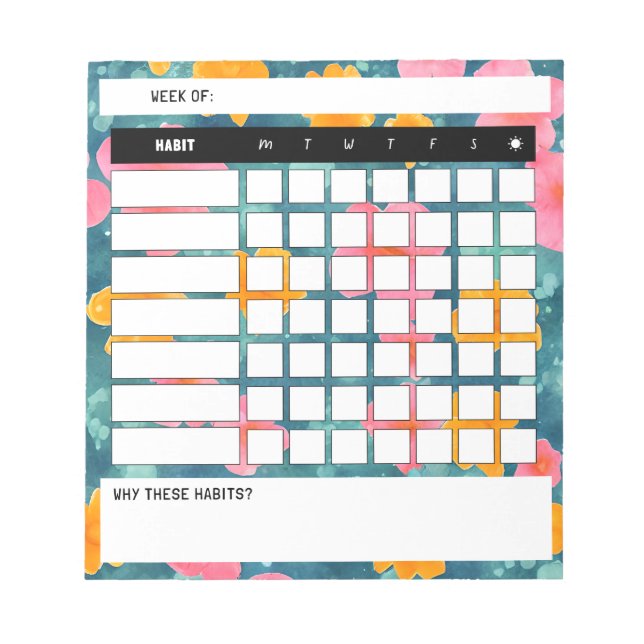 Bloc-notes Floral Weekly Habit Tracker (Devant)