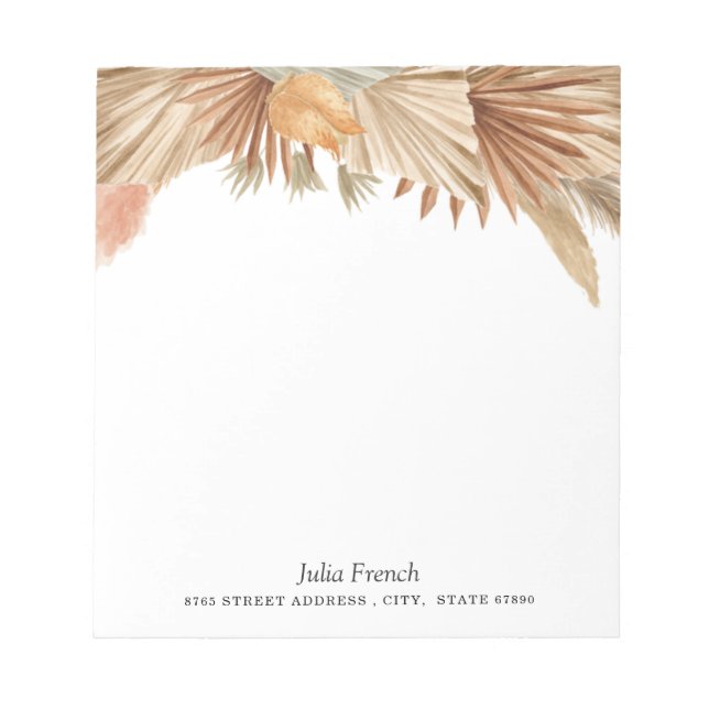 Bloc-notes Gold Pampas Boho Rose (Devant)