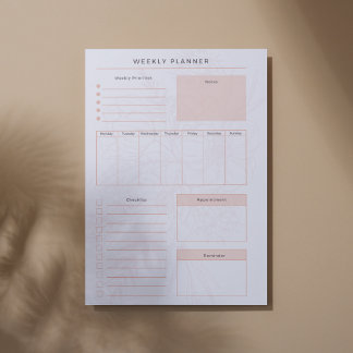 Bloc-notes hebdomadaire rose Floral