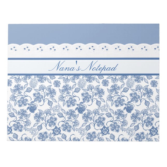 Bloc-notes Indigo Floral et Faux Lace (Devant)