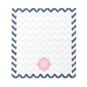 Bloc-notes monogramme bleu Chevron Ikat