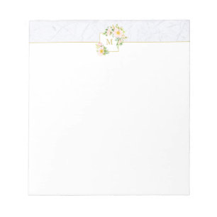 Bloc-notes monogramme élégant en marbre floral chi