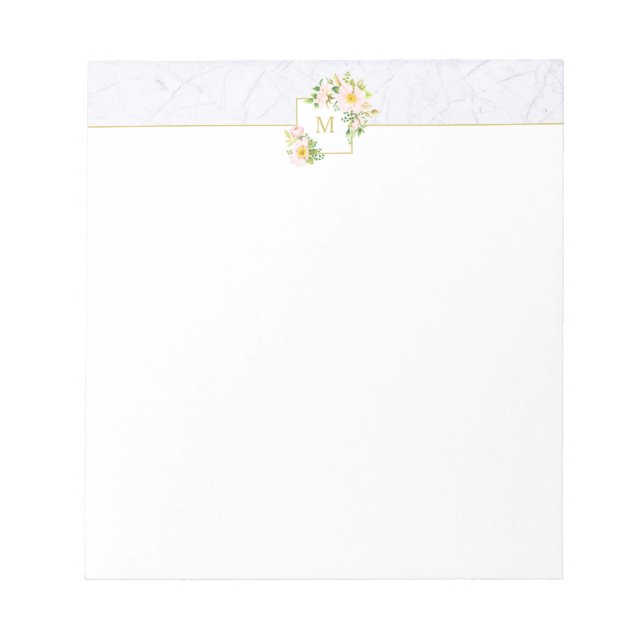 Bloc-notes monogramme élégant en marbre floral chi (Devant)
