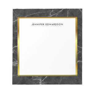Bloc-notes monogrammé en marbre noir blanc moderne