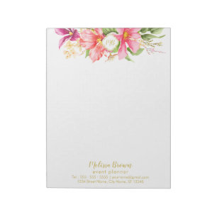 Bloc-notes monogramme Vintage Fleurs rose pastel C