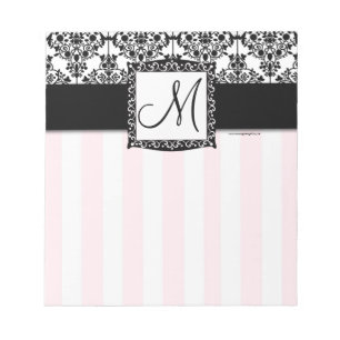 Bloc-notes monographique noir Damask rose