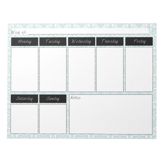 Bloc-notes Motif hebdomadaire Blue & Black Damask (Devant)