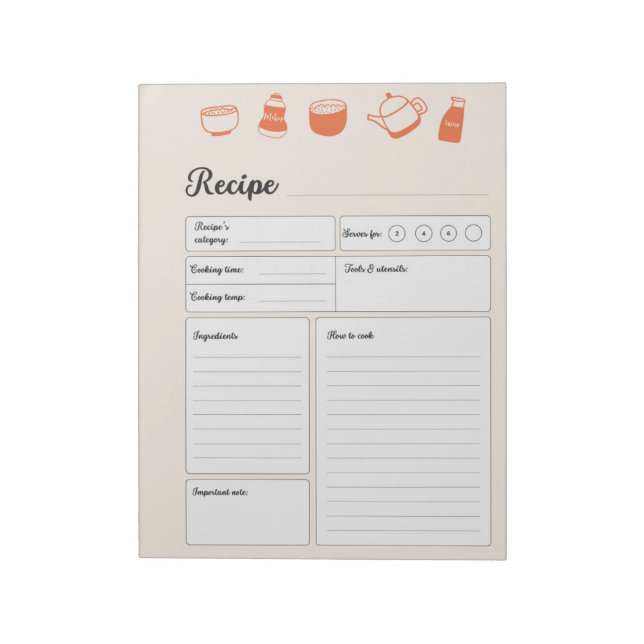 Bloc-notes Pages de recettes de base personnalisée (Tourné)