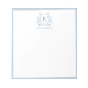 Bloc-notes personnalisé à armoiries florales bleue