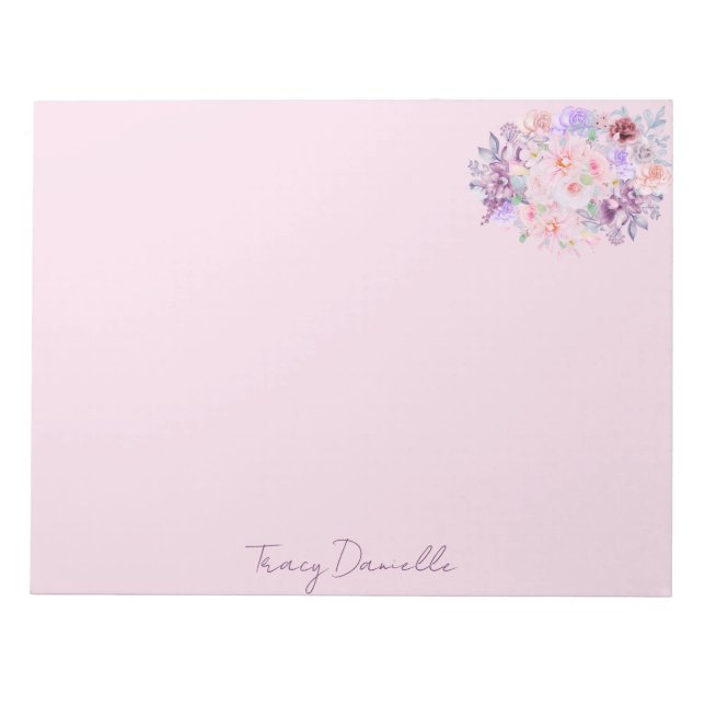 Bloc-notes personnalisé à fleurs roses élégantes (Devant)