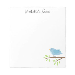 Bloc-notes personnalisé avec un oiseau bleu mignon