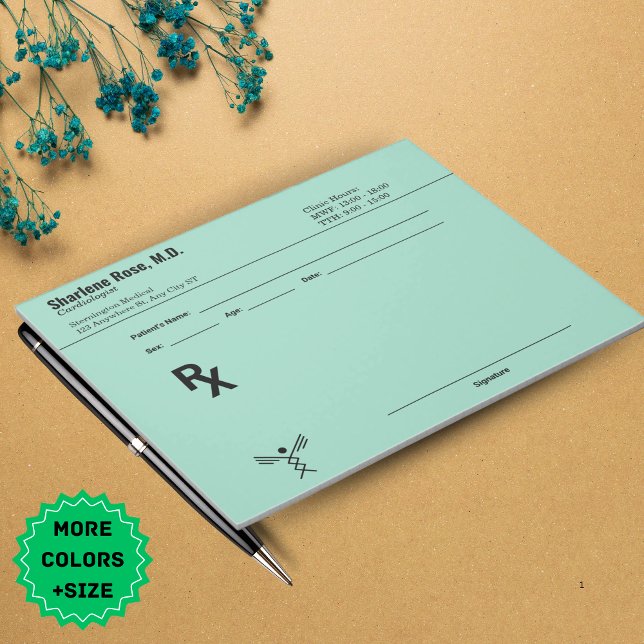 Bloc-notes personnalisé minimaliste - Plaque verte (Minimalist Custom Prescription Notepad – Editable RX Pad)