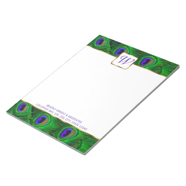 Bloc-notes personnalisé Monogramme de paon (Incliné)