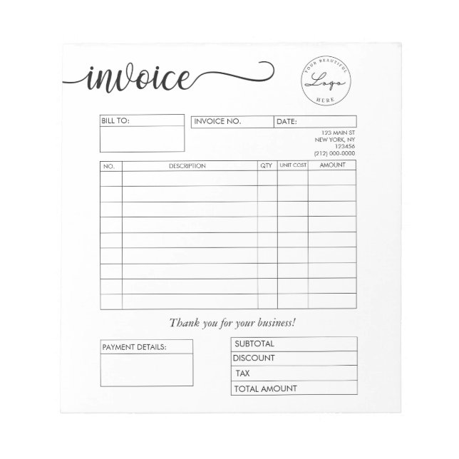 Bloc-notes personnalisé pour les petites entrepris (Devant)
