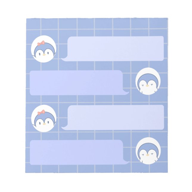 Bloc-notes Pingouin Bleu Mignon | Grille Minimalis (Devant)