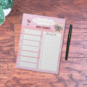 Bloc-notes Pink Family Repas Planner avec Koala