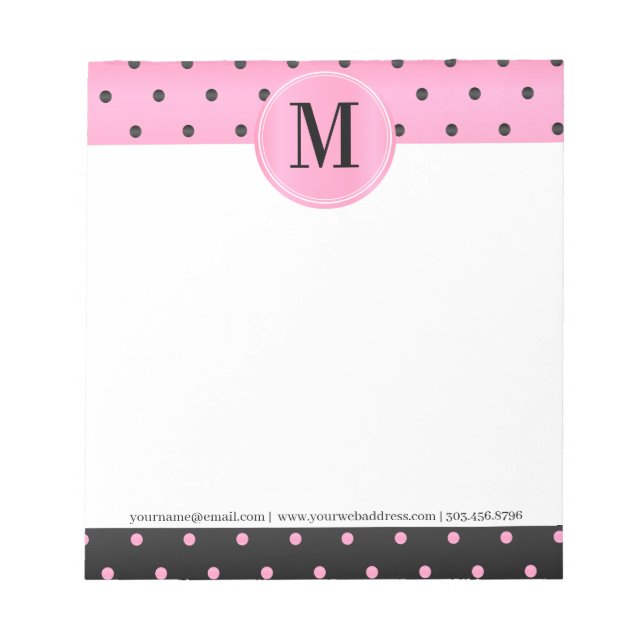 Bloc-notes Pois rose et noir Monogramme (Devant)