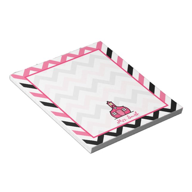 Bloc-notes pour enseignant rose et noir Zigzag (Incliné)
