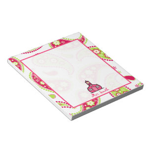 Bloc-notes pour enseignant rose et vert Paisley