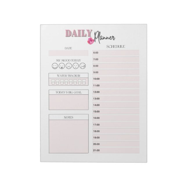 Bloc-notes pour planificateur quotidien rose (Tourné)