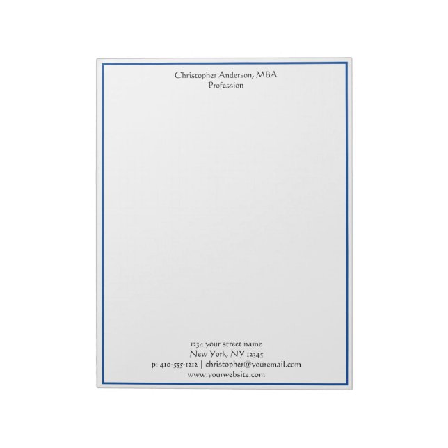 Bloc-notes professionnel minimaliste bleu blanc (Tourné)