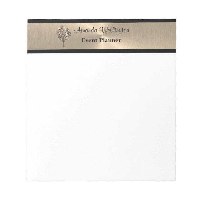 Bloc-notes professionnel Roses florales Or et Noir (Devant)