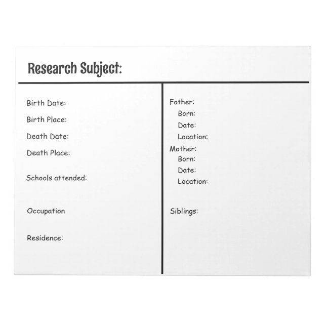 Bloc-notes - Recherche en généalogie (Devant)