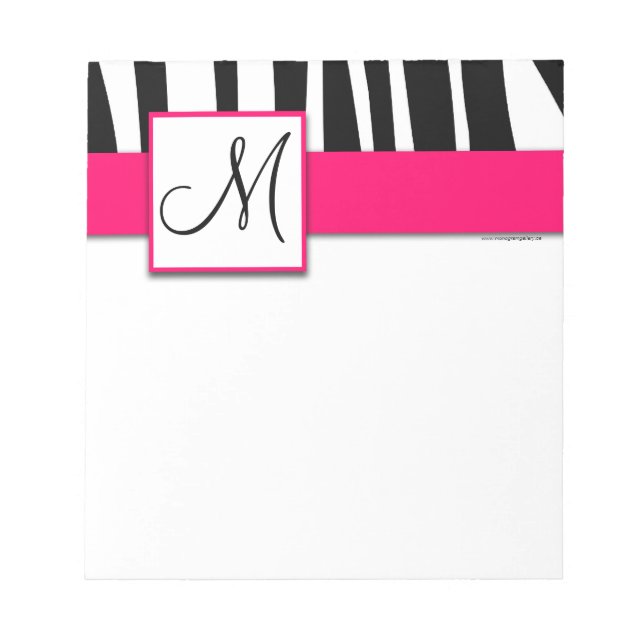 Bloc-notes rose chaud monogramme noir zèbre rayure (Devant)