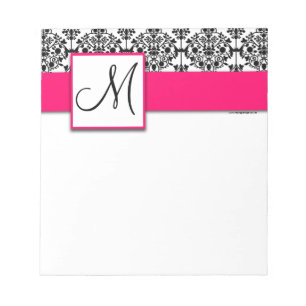 Bloc-notes rose chaud monogramme personnalisé noir