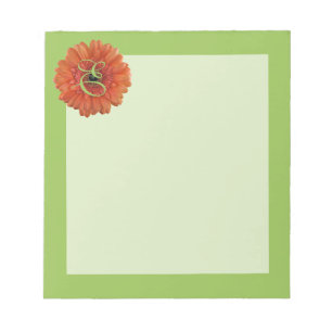 Bloc-notes vert monogramme orange Gerbera Daisy