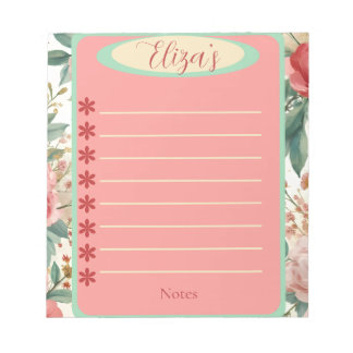 Bloc-notes vintage floral printemps Roses Rouges e