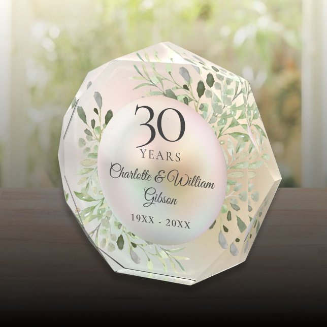 Bloc Photo 30e anniversaire de Mariage Aquarelle vert perle (30th Wedding Anniversary Watercolor Greenery Pearl Photo Block)