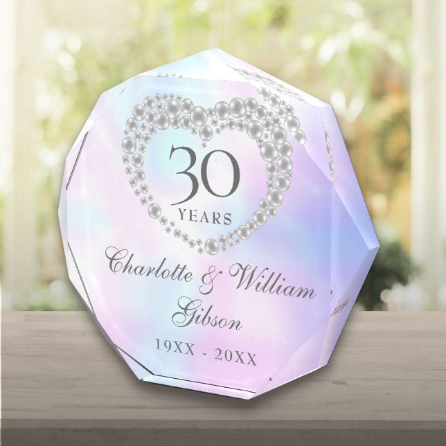 Bloc Photo 30e Wedding Anniversary Beautiful Pearl Heart (30th Wedding Anniversary Beautiful Pearl Heart Photo Block)