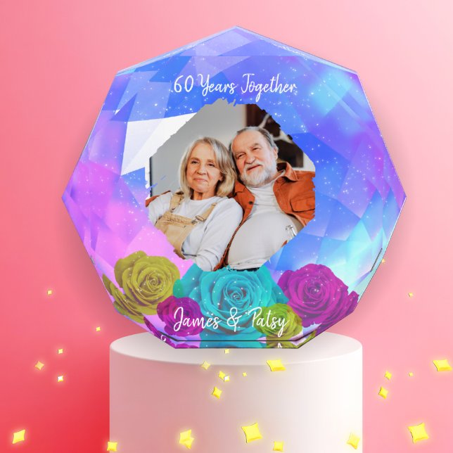 Bloc Photo 60th Diamond Wedding Anniversary Floral Keepsake (Créateur téléchargé)