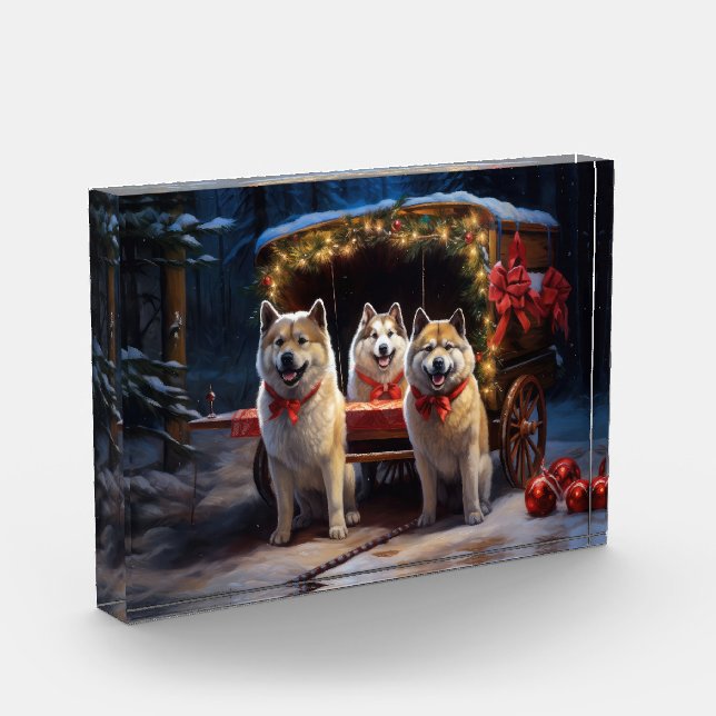 Bloc Photo Akita Snowy Sleigh Ride Décor de Noël (Gauche)