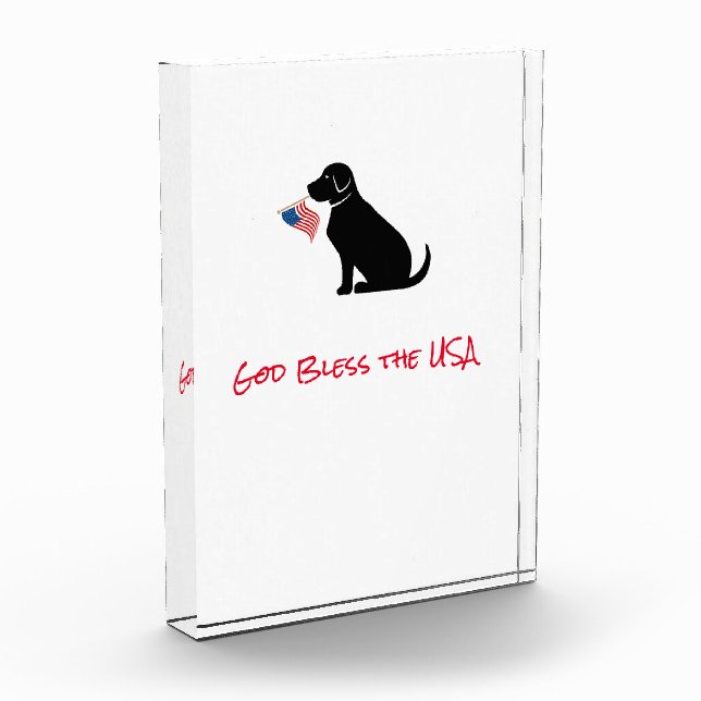 Bloc Photo American Flag Black Lab Dog God Bless États-Unis (Gauche)