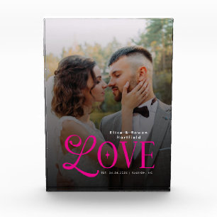 Bloc Photo Amour Rose Monogramme Personnalisé de Mariage Phot