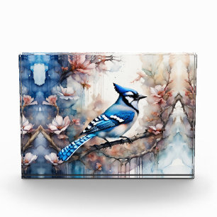 Bloc Photo Aquarelle bleu Jay Cherry Blossoms