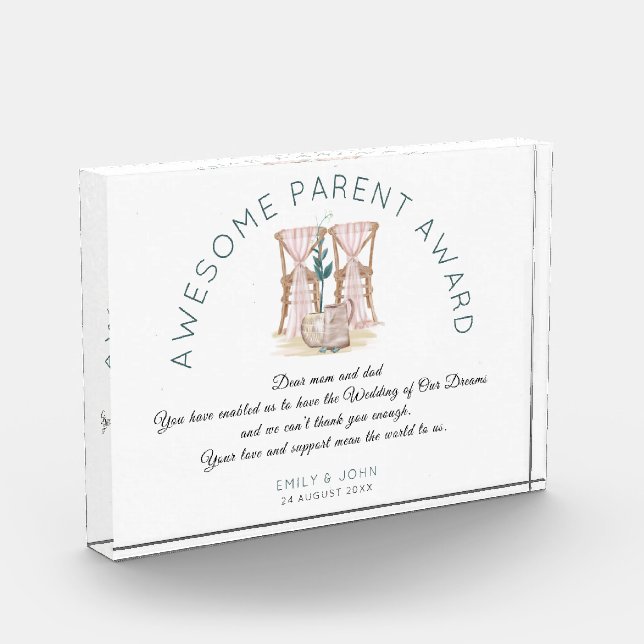 Bloc Photo Awesome Parent Award Mariage chaires Merci (Gauche)