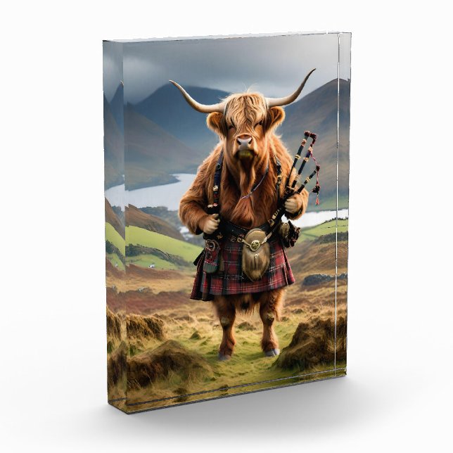 Bloc Photo Bagpiper de vache écossaise Highland (Gauche)