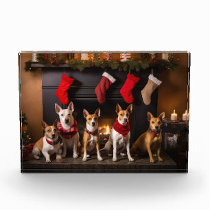 Bloc Photo Basenji au coin du feu Noël