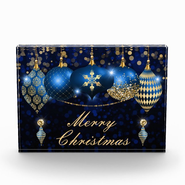 Bloc Photo Baubles de Noël Royal Blue et Gold (Devant)