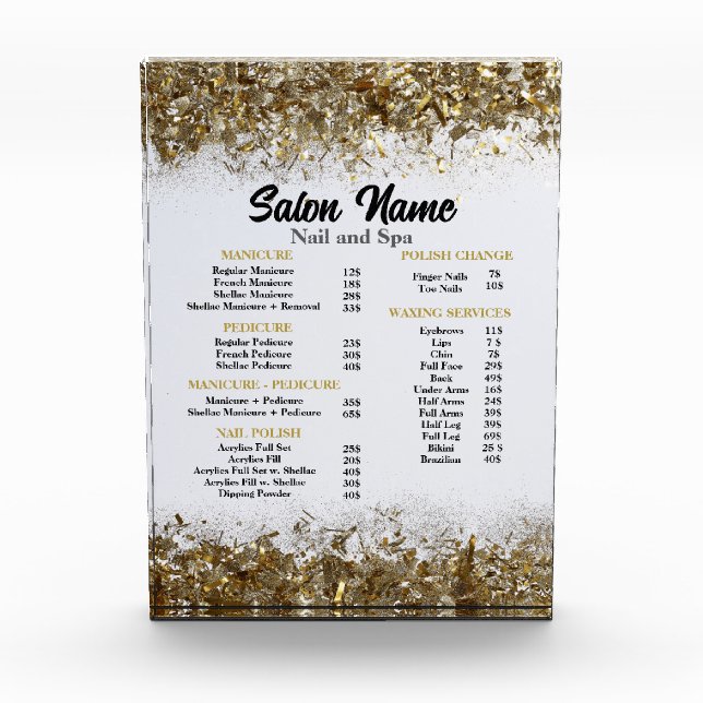 Bloc Photo Beauty Nail Salon Prix du menu Gold confetti (Devant)