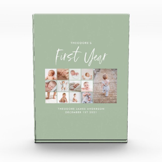 Bloc Photo Bébés first year photo collage script green (Devant)