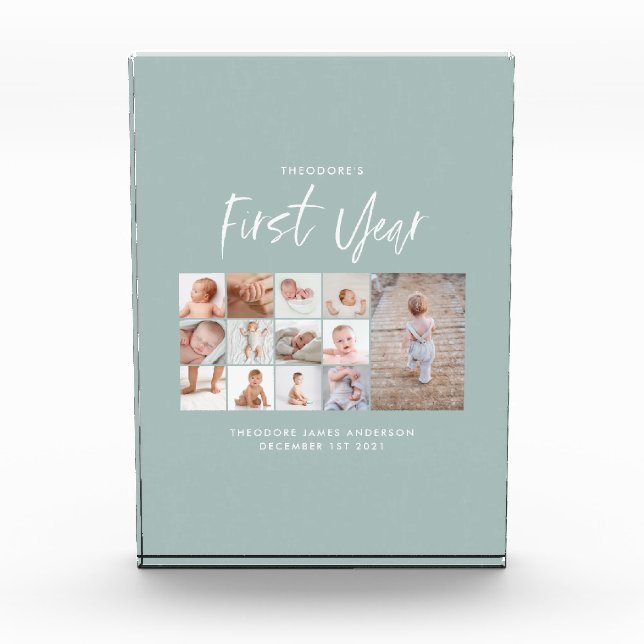 Bloc Photo Bébés première année photo collage script bleu (Devant)