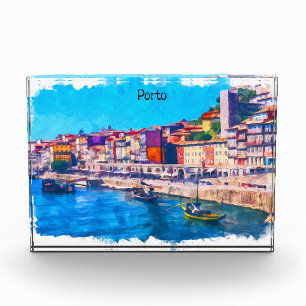 Bloc Photo Belle Porto Portugal Panorama Vue Aquarelle