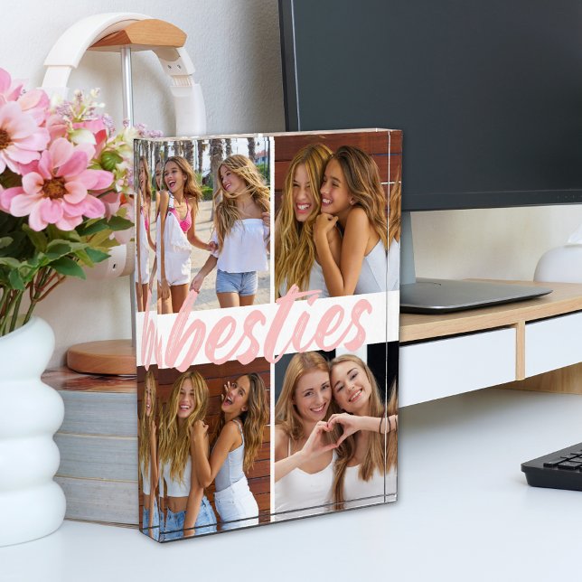 Bloc Photo Besties Best Friends Pink Brush Script Collage (Créateur téléchargé)